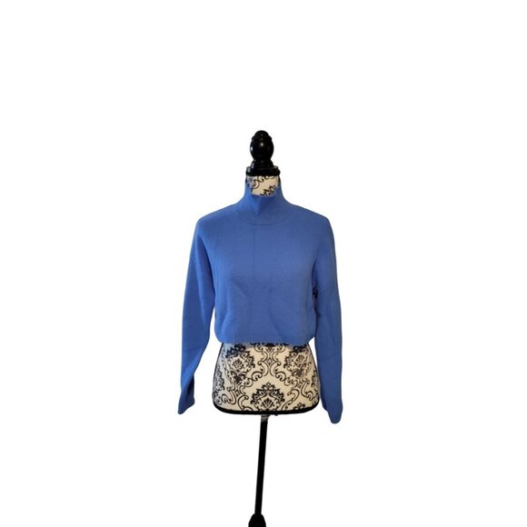 Brand New Zara Knit High Neck Cropped Sweater Baby Blue size Large New - Picture 1 of 10